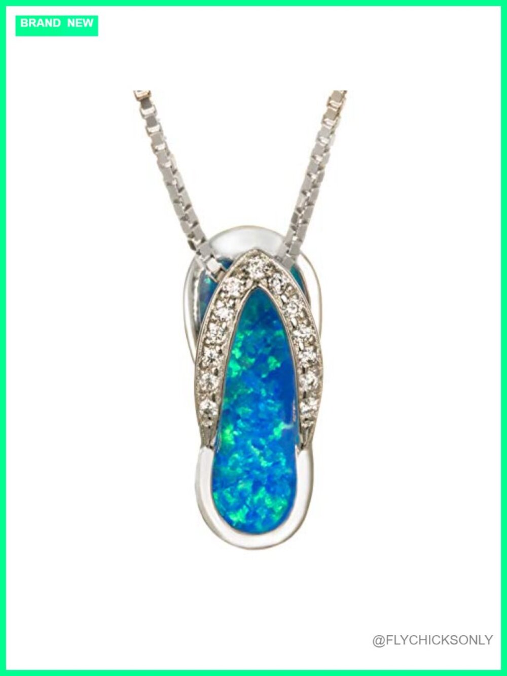 925 Sterling Silver Flip Flop Pendant Necklace 18" Box Chain Koa Wood Opal